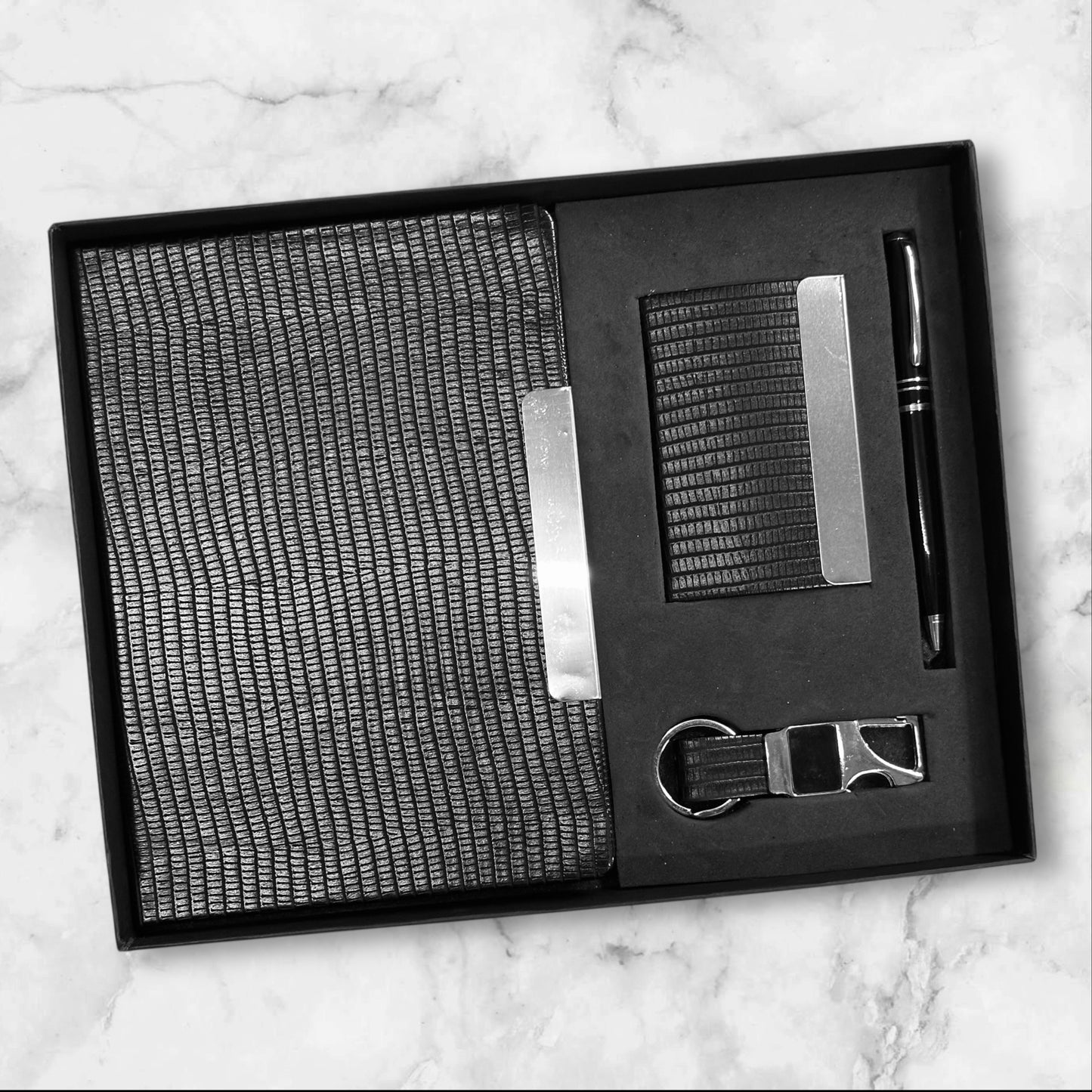 Black Texture Fabric 4 in 1 Gift Set - Karigar Chiriyaa