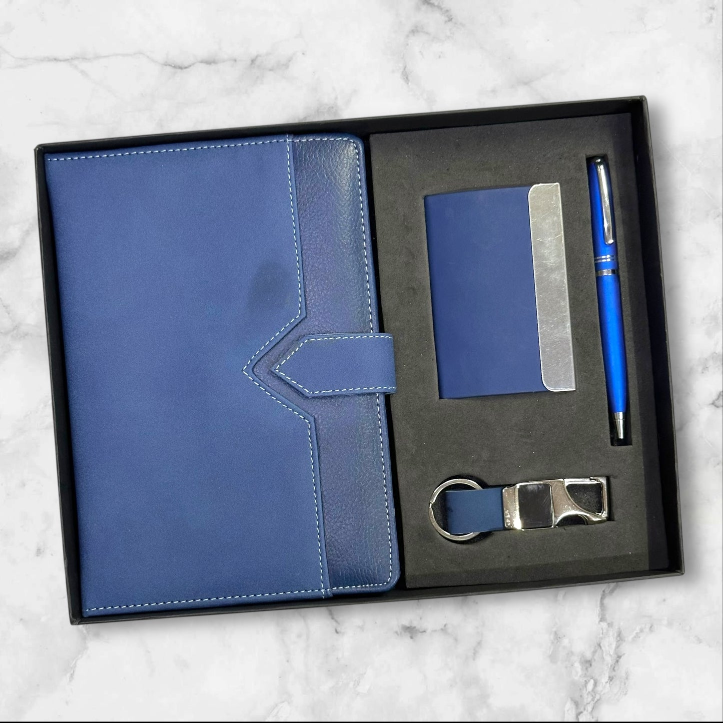 Blue Velvet Fabric 4 in 1 Gift Set - Karigar Chiriyaa