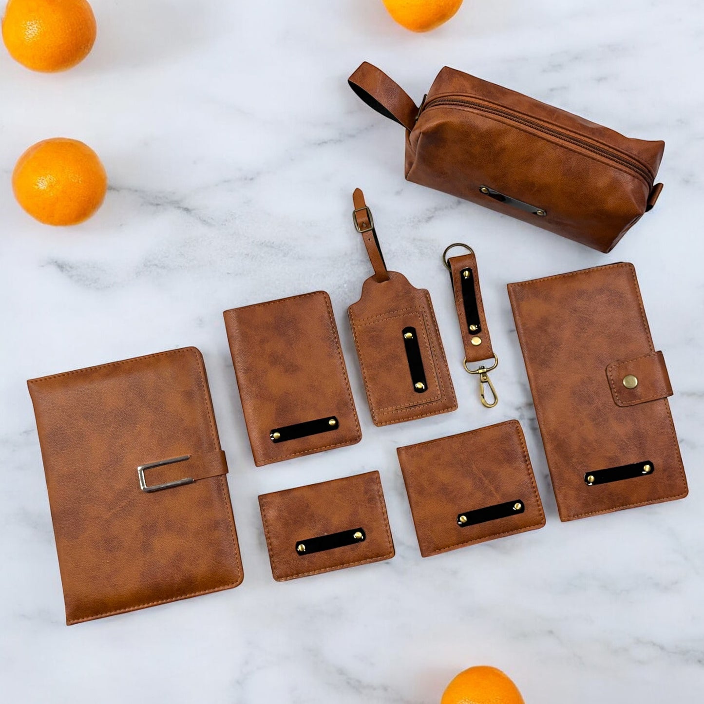 Tan Leatherette Gift Set 8 in 1 - Karigar Chiriyaa
