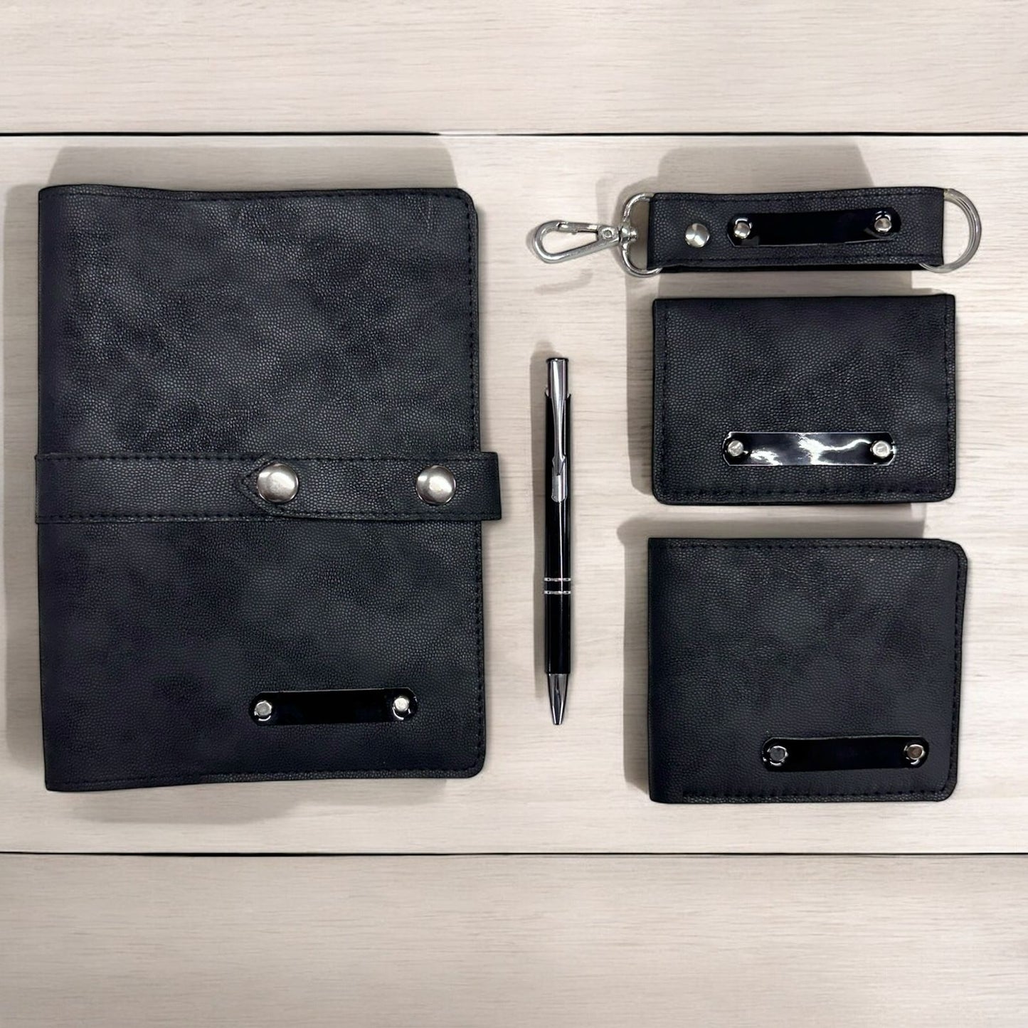 Black Leatherette Stationary Gift Set 5 in 1 - Karigar Chiriyaa