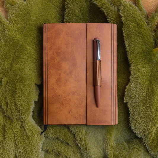 Tri-Fold Cloud Tan - A5 Notebook with metal pen - Karigar Chiriyaa