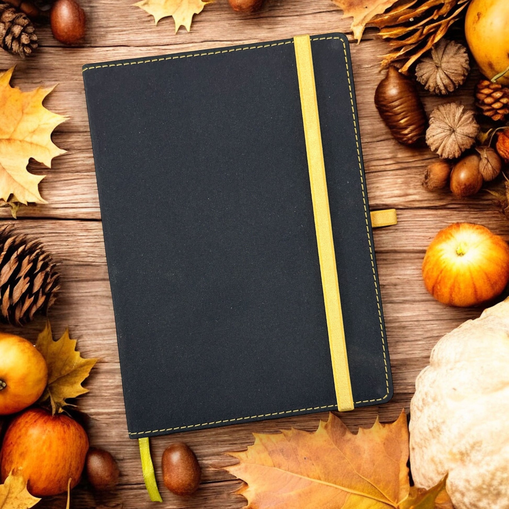 Black Fabric Texture Yellow Band - A5 Notebook - Karigar Chiriyaa