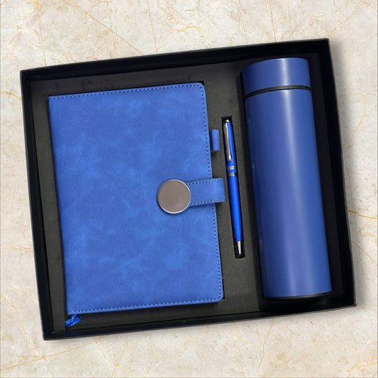 Blue Round Buckle Closer Notebook 3 in 1 Gift Set - Karigar Chiriyaa