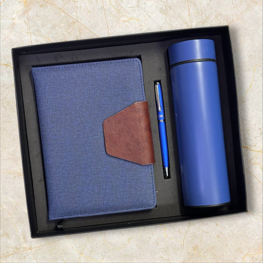 Blue Khadi Notebook 3 in 1 Gift Set - Karigar Chiriyaa