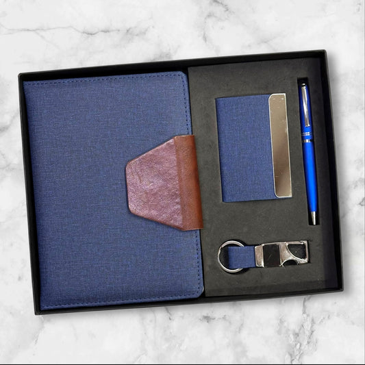 Navy Blue Khadi Fabric 4 in 1 Gift Set - Karigar Chiriyaa