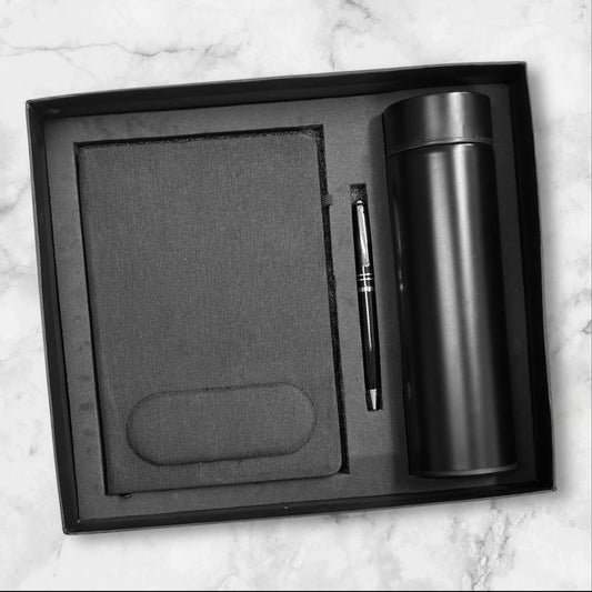 Black Fabric Notebook with Mouse Pad 3 in 1 Gift Set - Karigar Chiriyaa