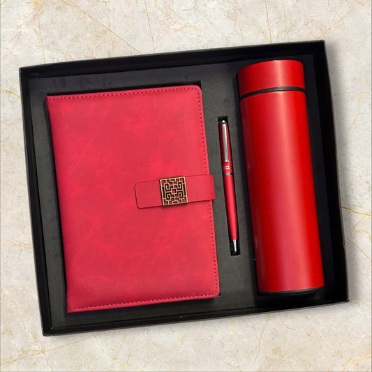 Red Cloudy Texture Notebook 3 in 1 Gift Set - Karigar Chiriyaa