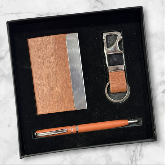 Tan Wood 3 in 1 Gift Set - Karigar Chiriyaa