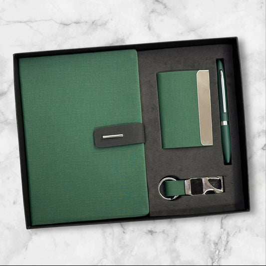 Green Khadi Texture Fabric 4 in 1 Gift Set - Karigar Chiriyaa