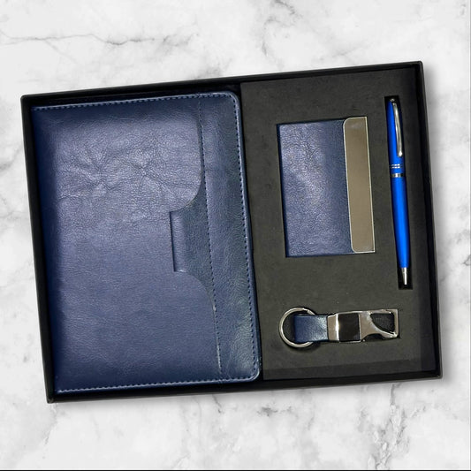 Blue Leatherette Fabric 4 in 1 Gift Set - Karigar Chiriyaa