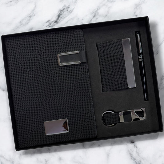 Black Abstract Texture Notebook 4 in 1 Gift Set - Karigar Chiriyaa